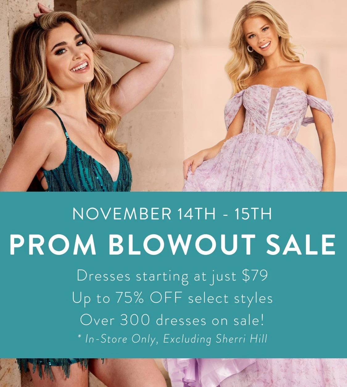 Models wearing Prom dresses, Prom Blowout Sale mobile banner